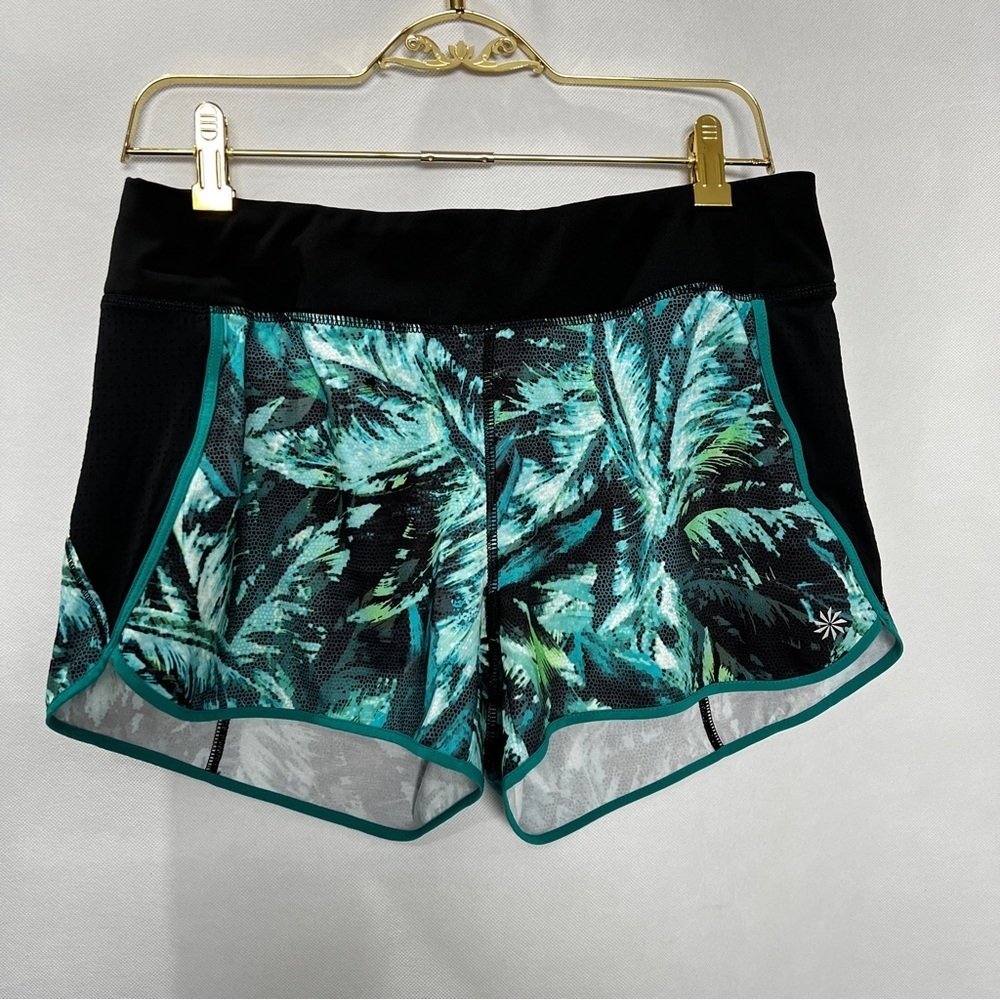 Athleta Track This Run Shorts Napali Tropical Green Teal Black Size Medium